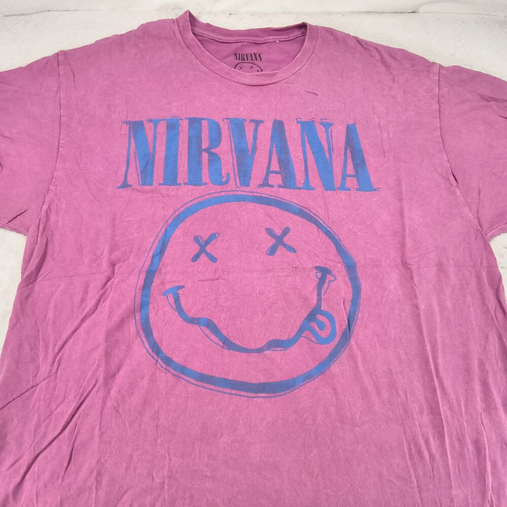 Nirvana Band Casual Crew Neck Graphic Shirt Mens Extra Large XL Pink Blue